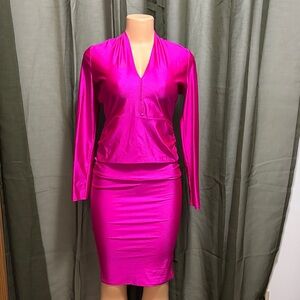 Women's Fuchsia Satin Pencil Skirt Set